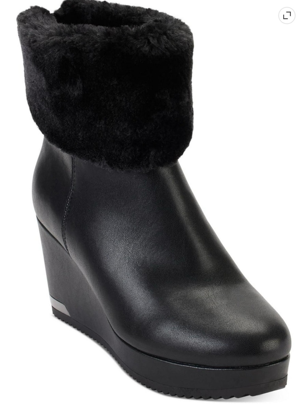 BRAND NEW DKNY Womens Nadra Faux Leather Faux Fur Wedge Boots Size 11